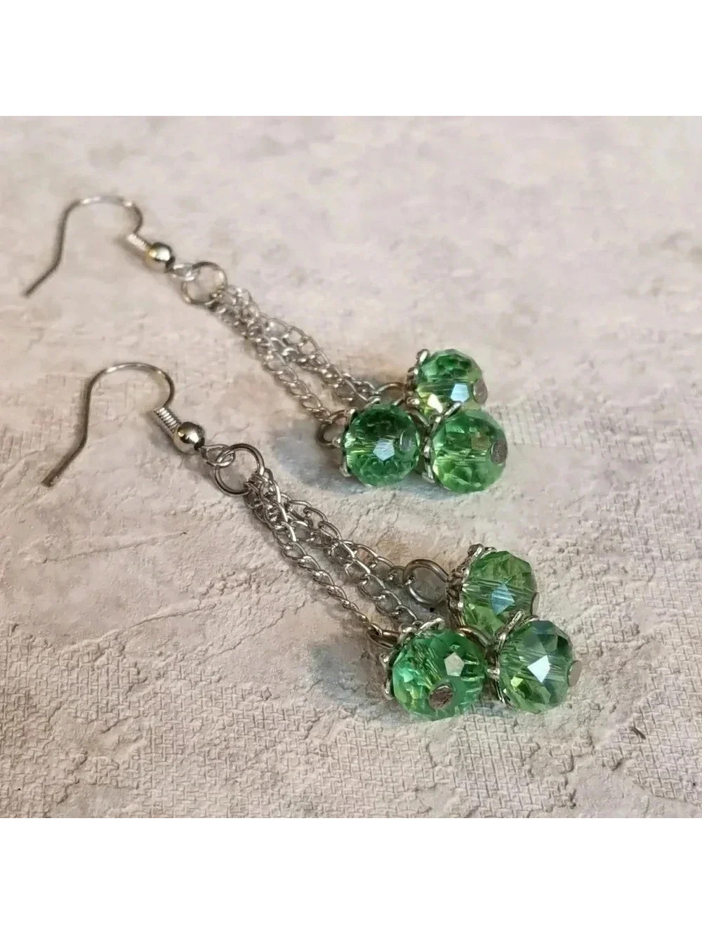 Triple Chained Green Crystal Swing Earrings